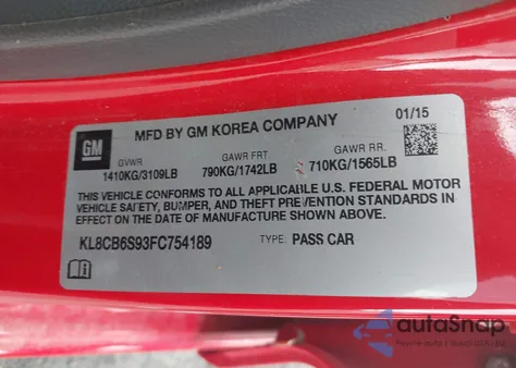 2015 Chevrolet Spark Ls Cvt from USA, damaged, VIN KL8CB6S93FC754189